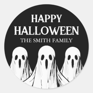 Happy Halloween Party black and white ghost Classic Round Sticker
