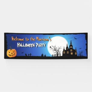 Happy Halloween Party Blue Moonlight Scary Night Banner
