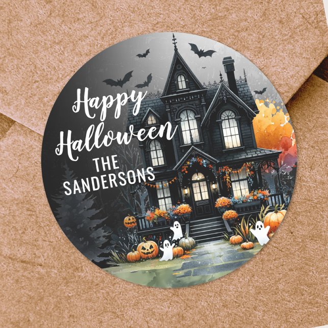 Happy Halloween Party Classic Round Sticker (Happy Halloween Party Classic Round Sticker)