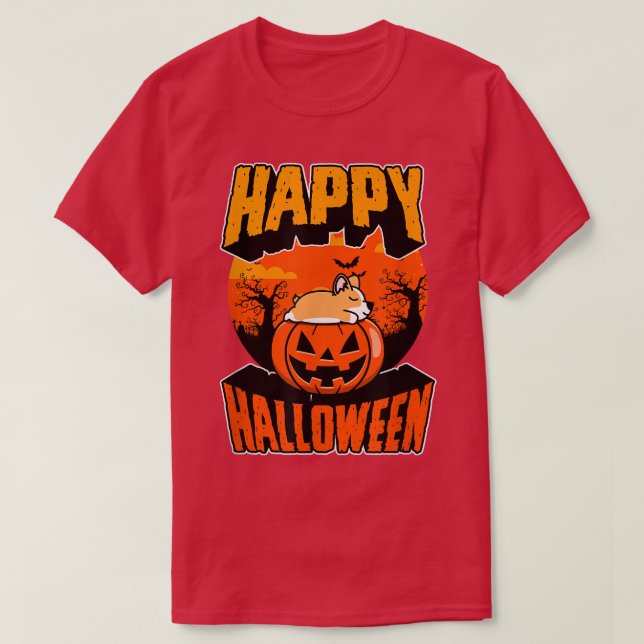 Happy Halloween Party Cute Napping Kawaii Corgi Do T-Shirt (Design Front)