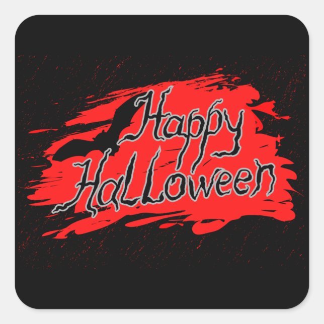Happy Halloween Party Favours wrap scary black red Square Sticker (Front)