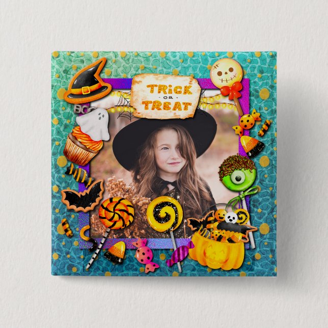 Happy Halloween party filled with trick-or-treat 15 Cm Square Badge (Front)