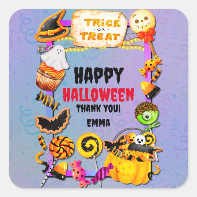 Happy Halloween party filled with trick-or-treat Square Sticker (Front)