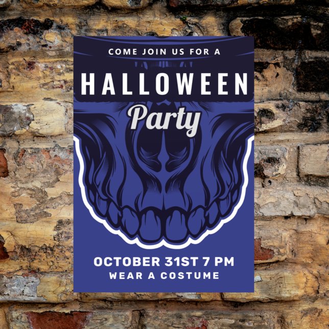 Happy Halloween |  Party Invitation Blue Skeleton Postcard (Creator Uploaded)