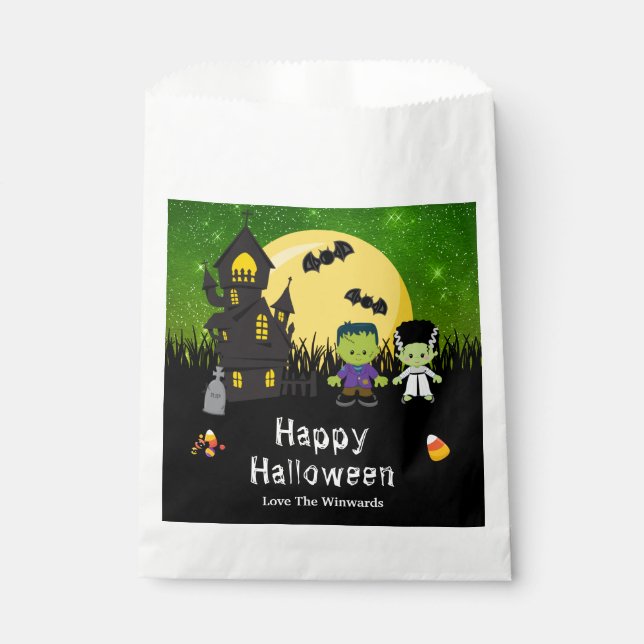 Happy Halloween Party Monsters Green Favour Bags (Front)