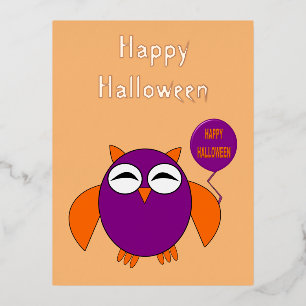 Happy Halloween Party Owl Custom Foil Holiday Postcard