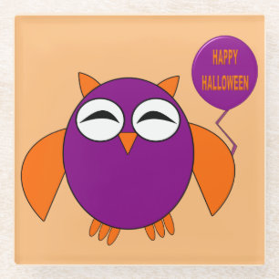 Happy Halloween Party Owl Glass Coaster