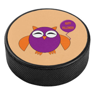 Happy Halloween Party Owl Hockey Puck