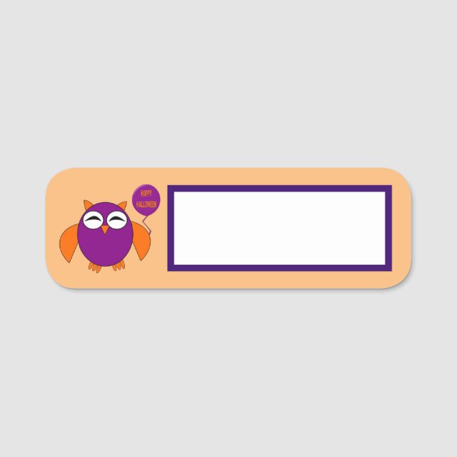 Happy Halloween Party Owl Name Tag (Front)