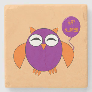 Happy Halloween Party Owl Stone Coaster
