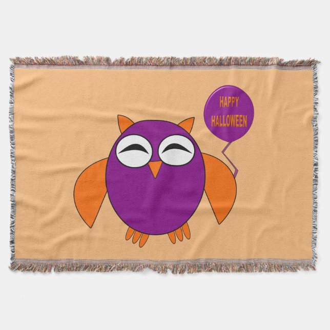 Happy Halloween Party Owl Throw Blanket (Front)