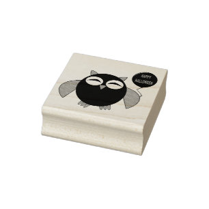Happy Halloween Party Owl Wood Art Stamp