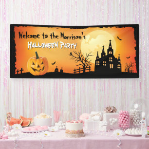 Happy Halloween Party Pumpkin Haunted House Banner