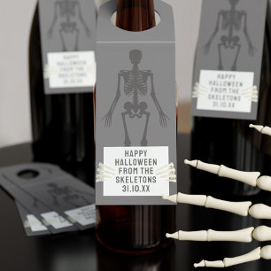 Happy Halloween Party Skeleton Bones Bottle Tags