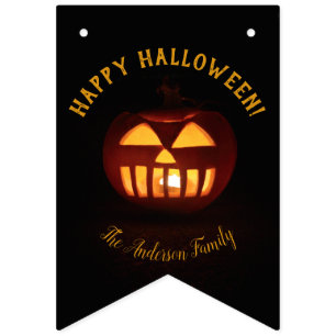 Happy Halloween Party Spooky Orange Pumpkin Bunting