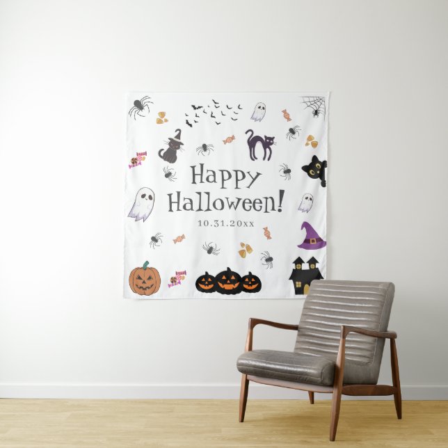Happy Halloween Party Tapestry (In Situ)