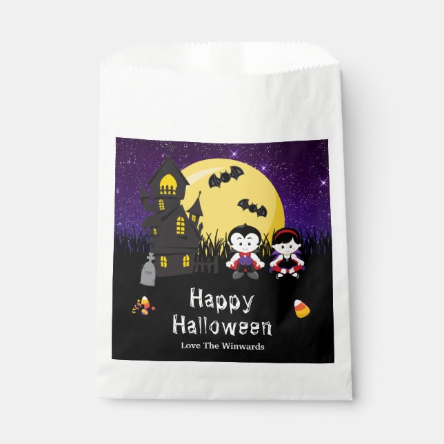 Happy Halloween Party Vampires Purple Favour Bags (Front)