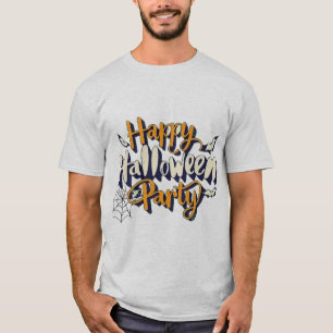 Happy Halloween Party Vintage Spiderweb Typography T-Shirt