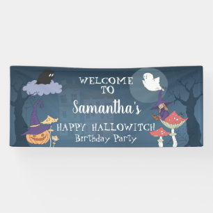 Happy Halloween Party Violet Witch Welcome Banner