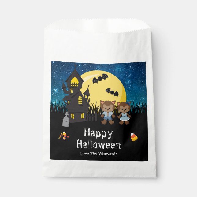 Happy Halloween Party Werewolf Blue Favour Bags (Front)