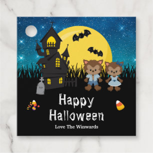 Happy Halloween Party Werewolf Blue Favour Tags