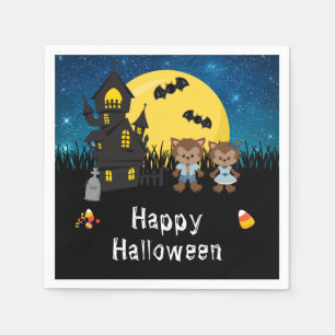 Happy Halloween Party Werewolf Blue Napkin