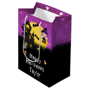 Happy Halloween Party Witch Dark Purple Medium Gift Bag