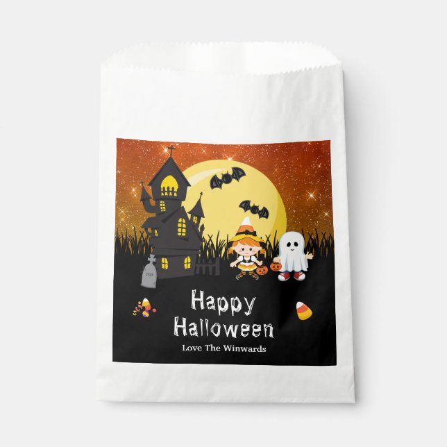 Happy Halloween Party Witch Ghost Orange Favour Bags (Front)