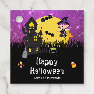 Happy Halloween Party Witch Purple Favour Tags