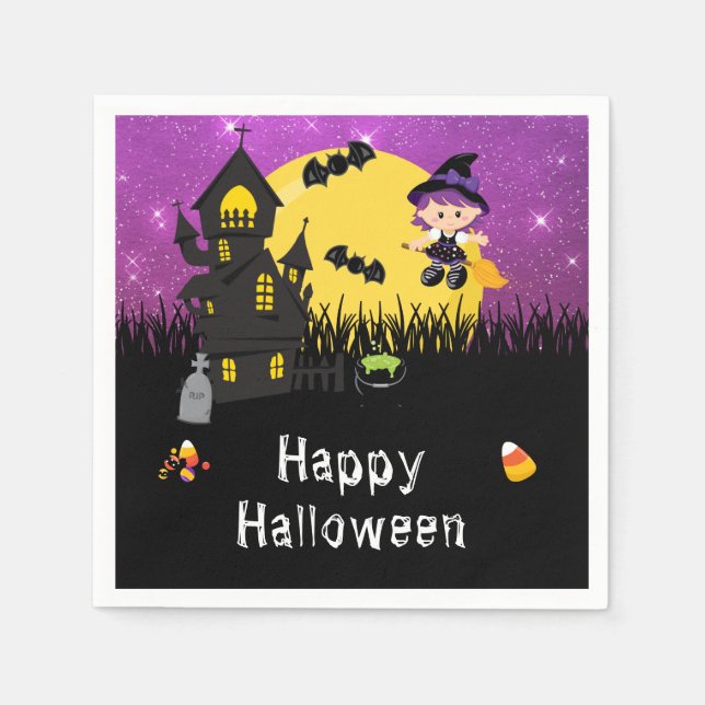 Happy Halloween Party Witch Purple Napkin (Front)