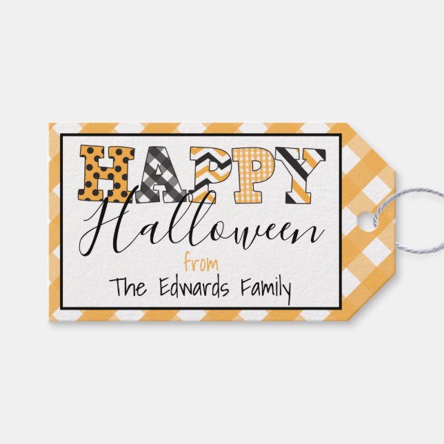 Happy Halloween Pattern Personalised Gift Tags (Front (Horizontal))