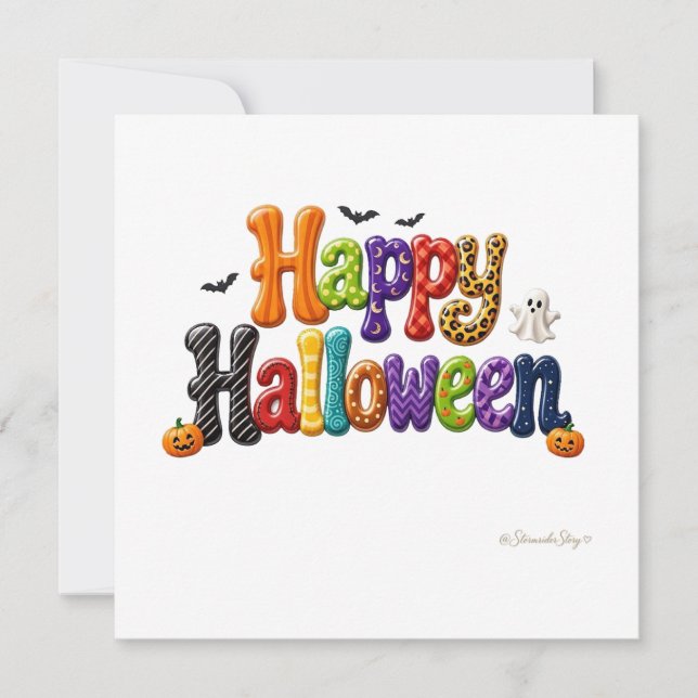 Happy Halloween Patterned Bubble Letters Square Card (Front)