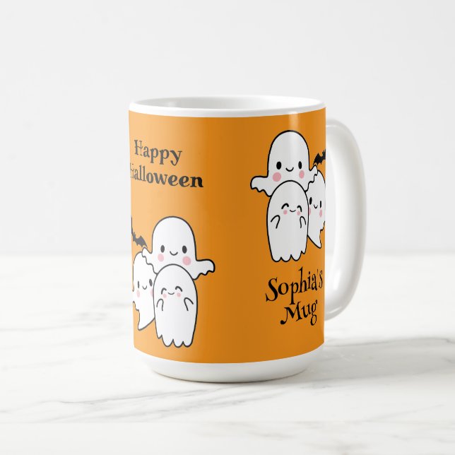Happy Halloween Personalise NAME Ghosts Bat Coffee Mug (Front Right)