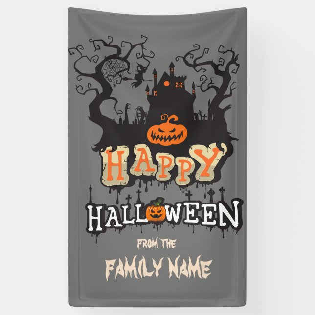 Happy Halloween Personalizable Family Name Custom Banner (Vertical)