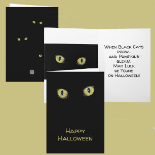 Happy Halloween Photographic Yellow Cat Eyes Black Card