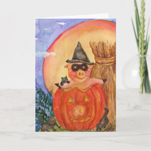 Happy Halloween Pig CARD  Kittens &  Jack O'Pig