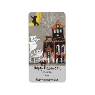 Happy Halloween Piggy Ghost - Treat Bag Labels