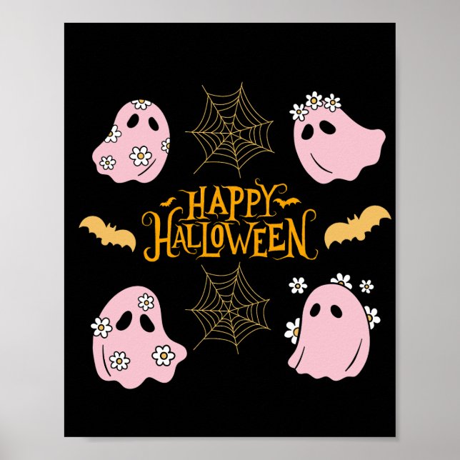 Happy Halloween Pink Ghosts Wall Art (Front)