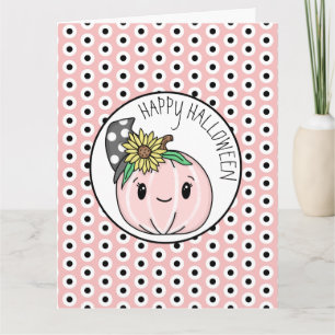 Happy Halloween   Pink Pumpkin and Polka Dots   Card