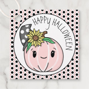 Happy Halloween Pink Pumpkin and Polka Dots Favour Tags
