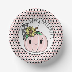 Happy Halloween   Pink Pumpkin and Polka Dots    Paper Plate