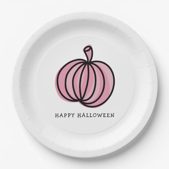 Happy Halloween Pink Pumpkin Paper Plate (Front)