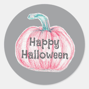 Happy Halloween Pink Pumpkin Pinkoween Classic Round Sticker