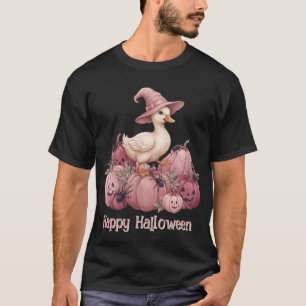 Happy Halloween Pink Witch Duck & Pink Pumpkins T-Shirt