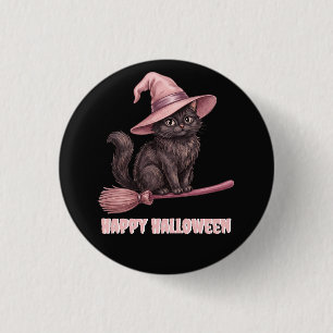 Happy Halloween Pinkoween Vintage Black Witch Cat 3 Cm Round Badge