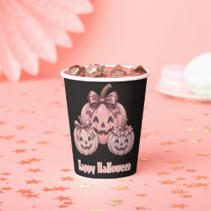Happy Halloween Pinkoween Vintage Pumpkin Trio Paper Cups