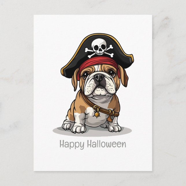 Happy Halloween Pirate English Bulldog Postcard (Front)