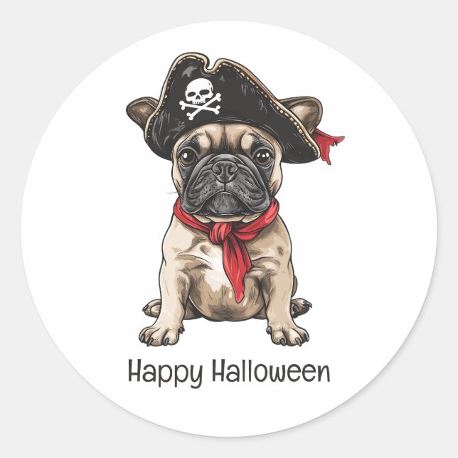 Happy Halloween Pirate French Bulldog Classic Round Sticker (Front)
