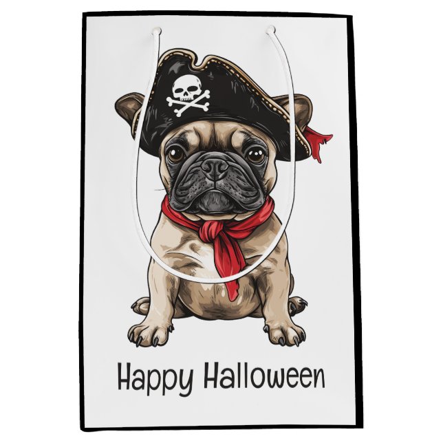 Happy Halloween Pirate French Bulldog Medium Gift Bag (Front)