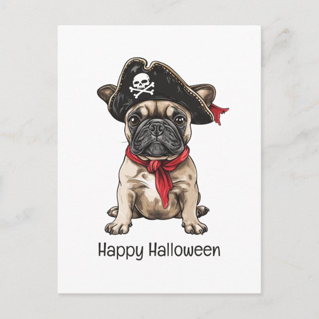 Happy Halloween Pirate French Bulldog Postcard (Front)